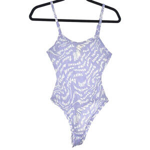 SKIMS Womens Bodysuit Large Purple Lilac Swirl Summer Mesh Strappy Spellout Tank